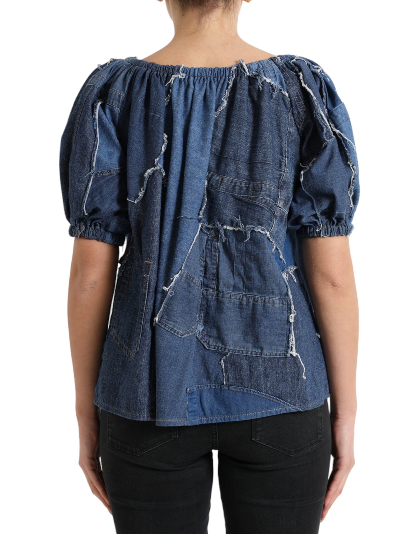 Chemisier en jean Dolce & Gabbana bleu à patchwork et manches courtes