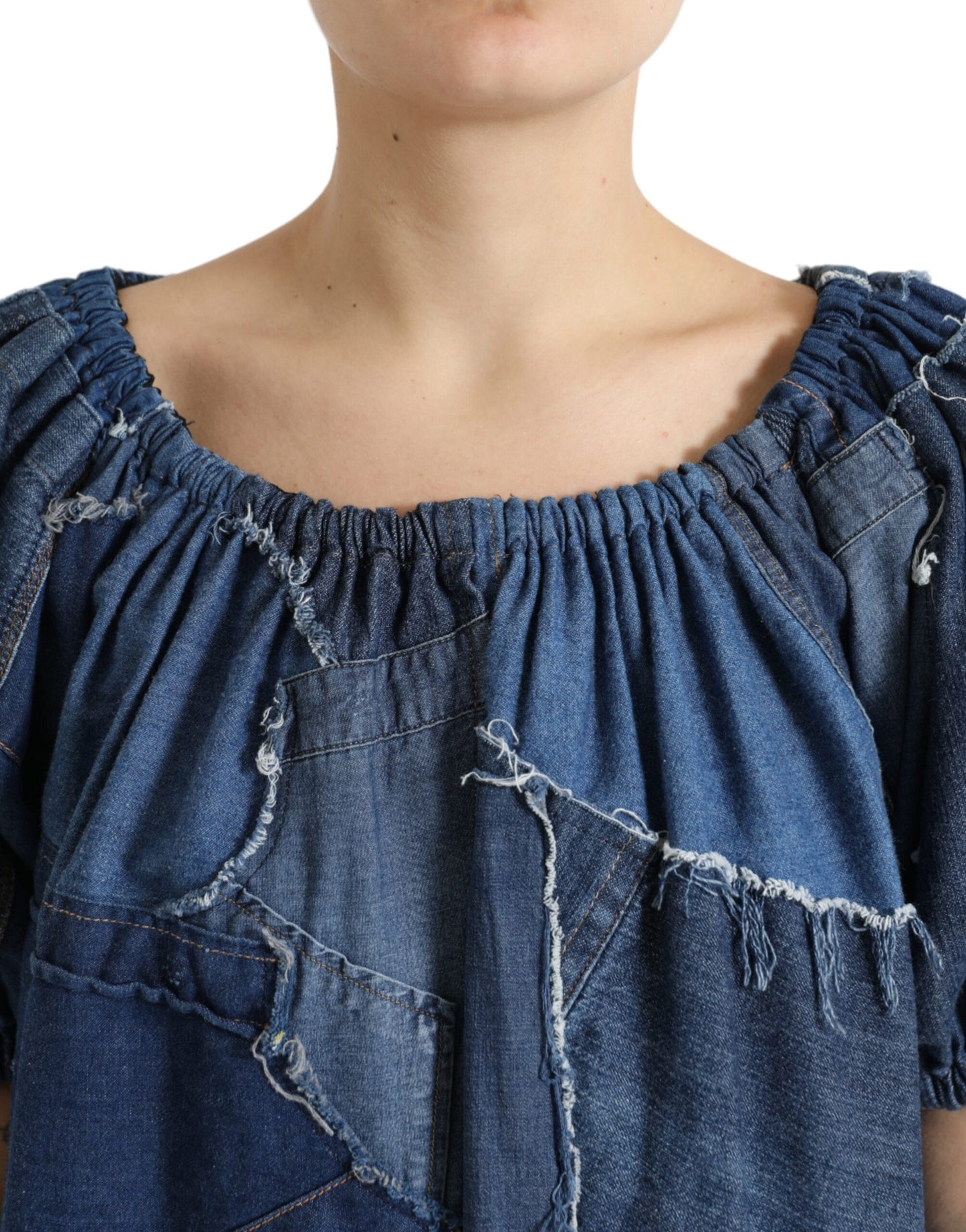 Chemisier en jean Dolce & Gabbana bleu à patchwork et manches courtes
