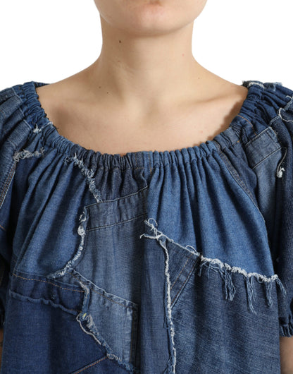 Chemisier en jean Dolce & Gabbana bleu à patchwork et manches courtes