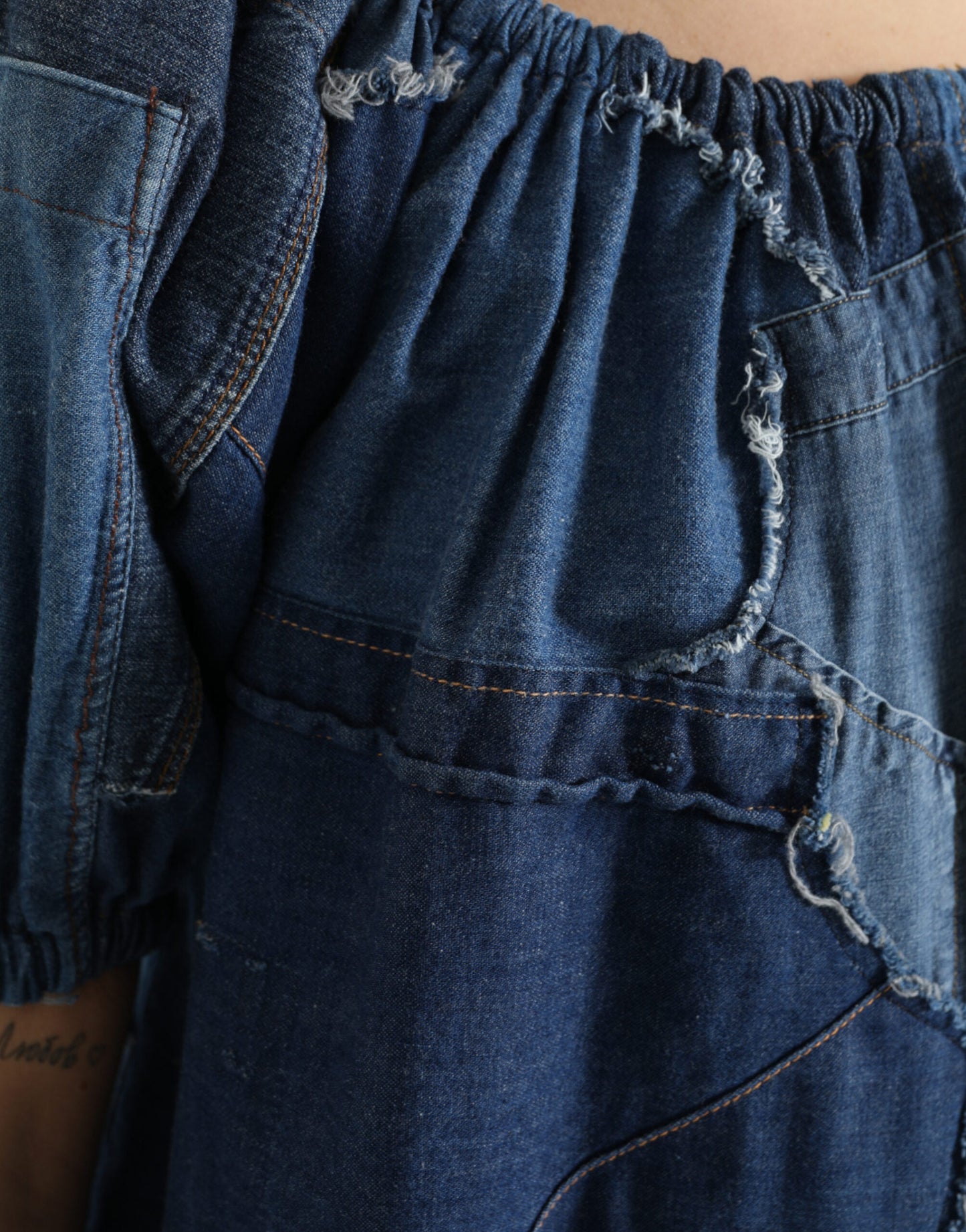 Chemisier en jean Dolce & Gabbana bleu à patchwork et manches courtes