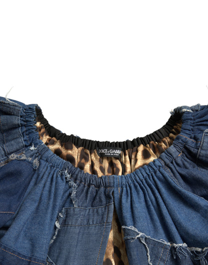 Chemisier en jean Dolce & Gabbana bleu à patchwork et manches courtes