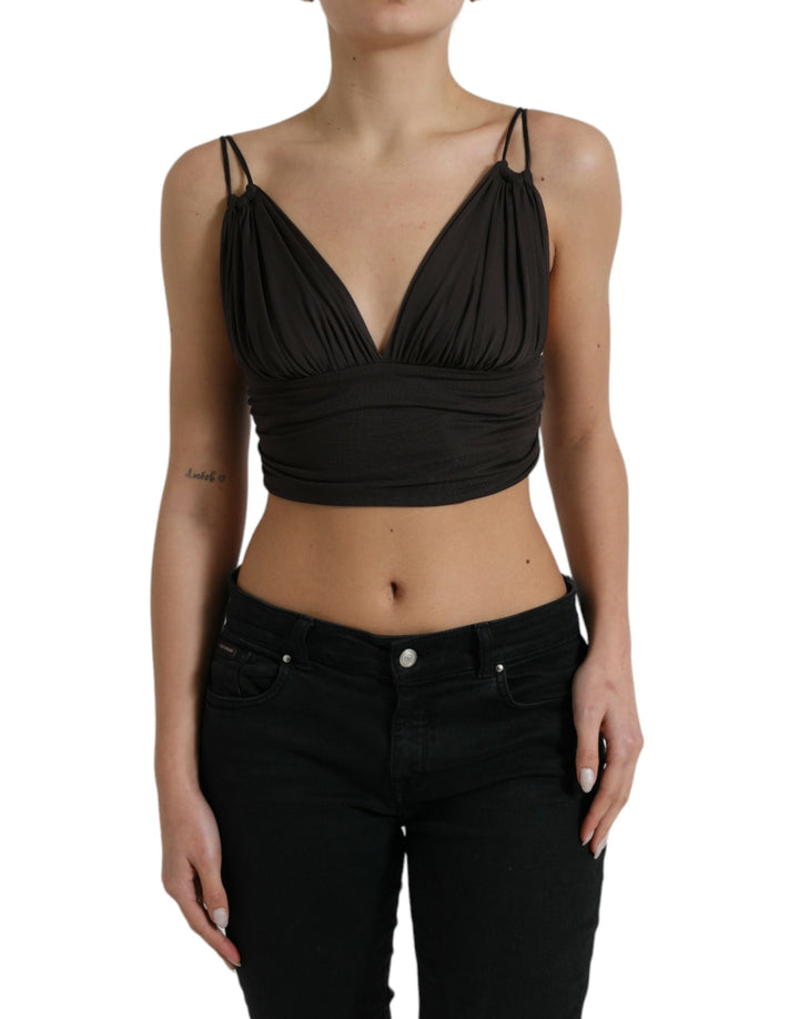 Débardeur court Dolce & Gabbana en viscose marron avec décolleté plongeant en V