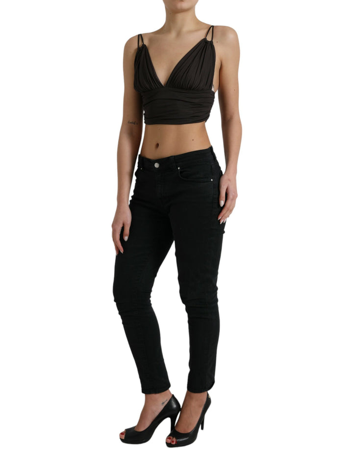 Débardeur court Dolce & Gabbana en viscose marron avec décolleté plongeant en V