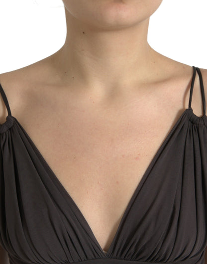 Top corto Dolce & Gabbana de viscosa marrón con escote en V pronunciado