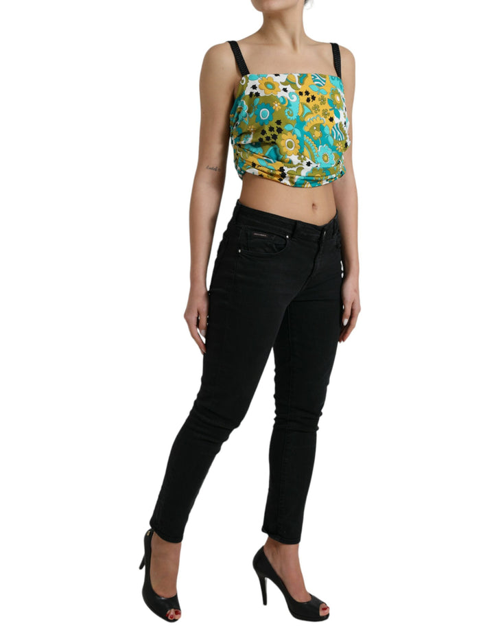 Débardeur court sans manches fleuri multicolore Dolce & Gabbana
