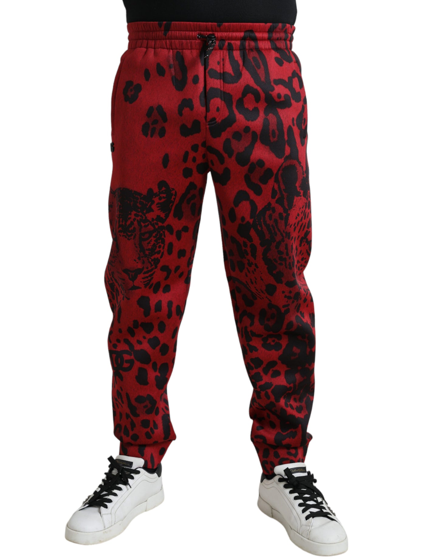 Pantalon de jogging Dolce & Gabbana léopard noir et rouge extensible