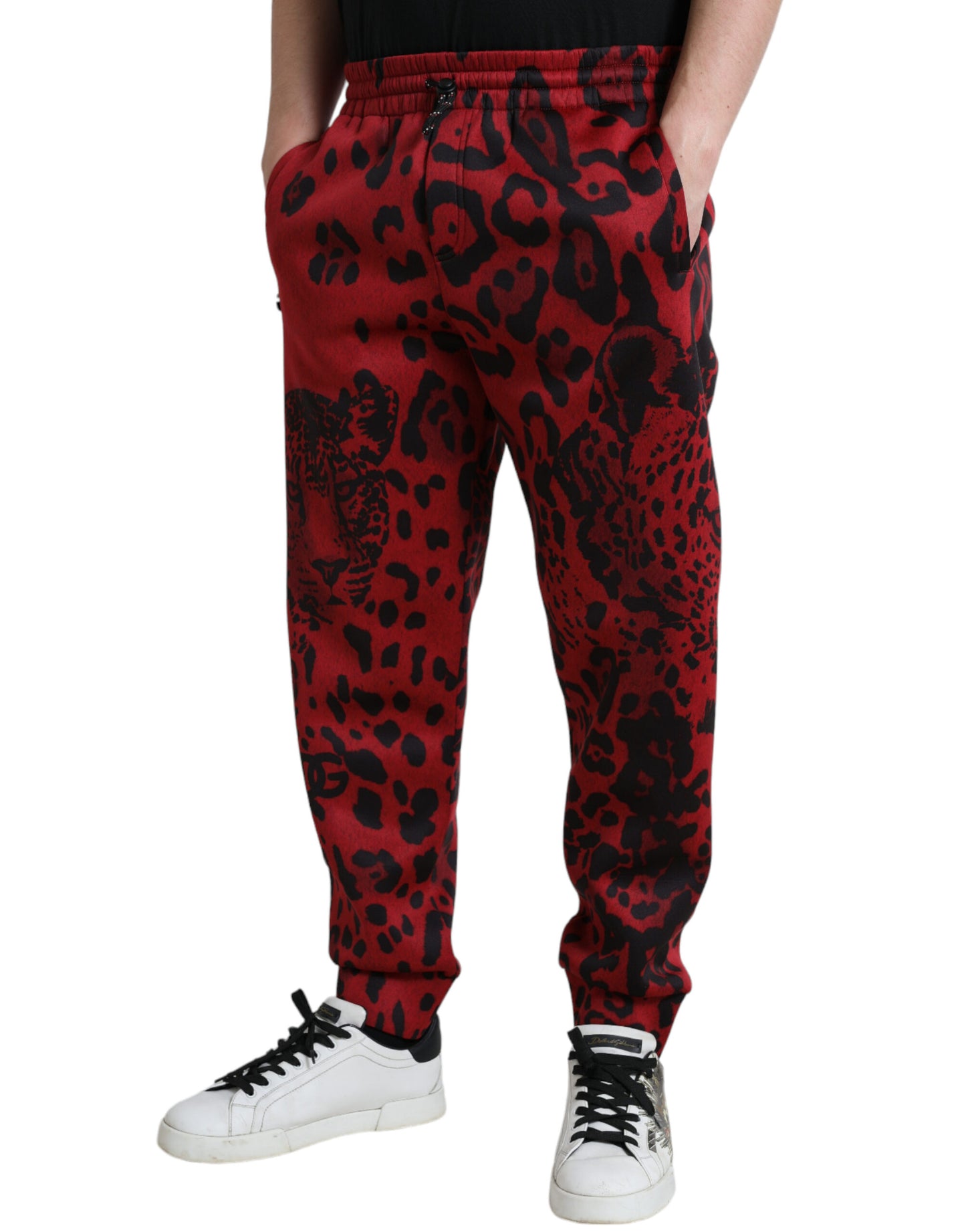 Pantalon de jogging Dolce & Gabbana léopard noir et rouge extensible