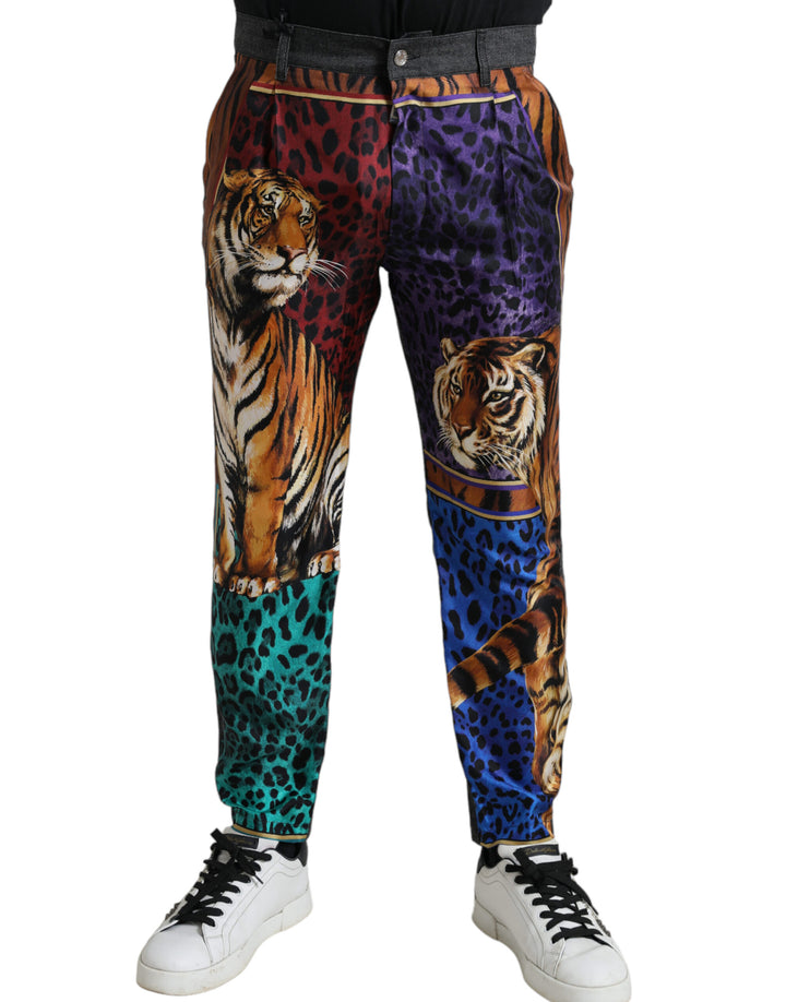 Jeans en denim amples en coton multicolore à imprimé tigre Dolce & Gabbana