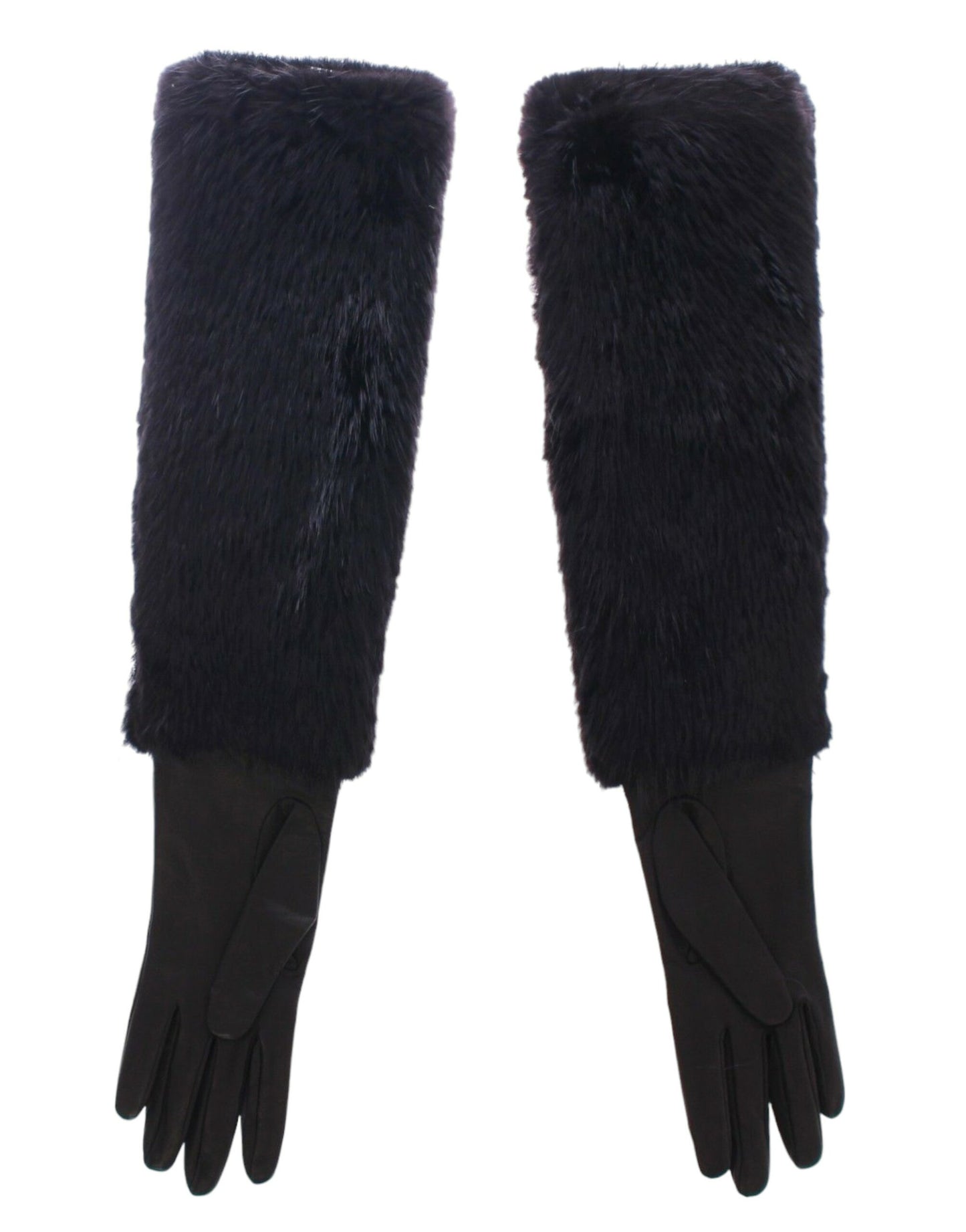 Mitaines longues Dolce & Gabbana en fourrure de castor noire et cuir d'agneau
