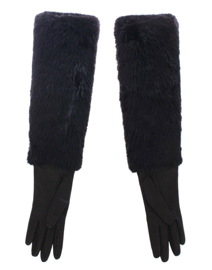 Mitaines longues Dolce & Gabbana en fourrure de castor noire et cuir d'agneau