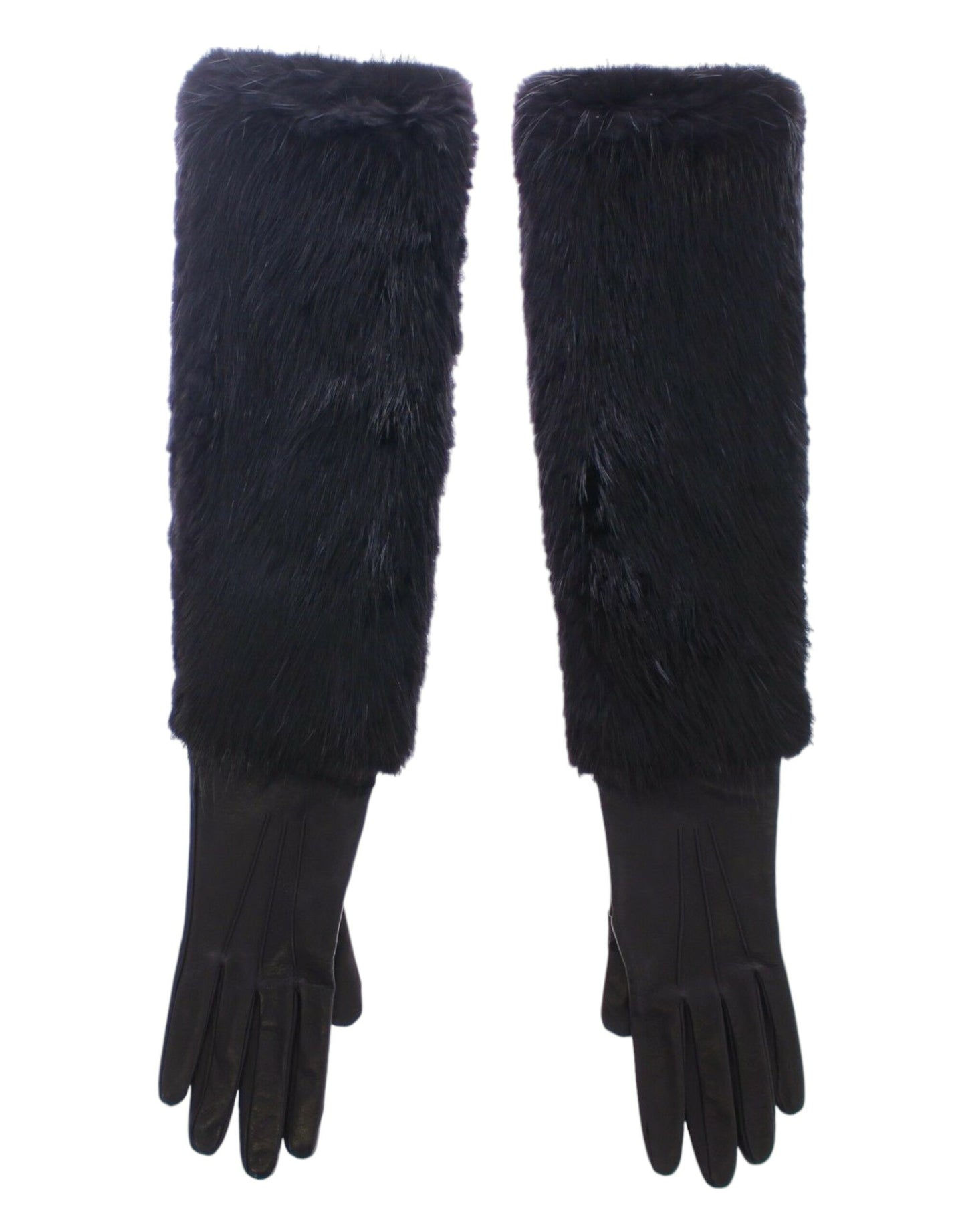 Mitaines longues Dolce & Gabbana en fourrure de castor noire et cuir d'agneau