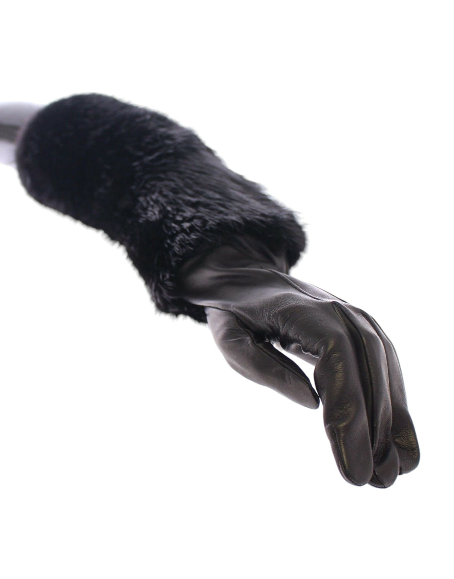 Mitaines longues Dolce & Gabbana en fourrure de castor noire et cuir d'agneau