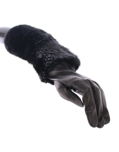 Mitaines longues Dolce & Gabbana en fourrure de castor noire et cuir d'agneau