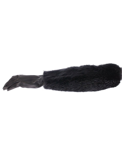 Mitaines longues Dolce & Gabbana en fourrure de castor noire et cuir d'agneau