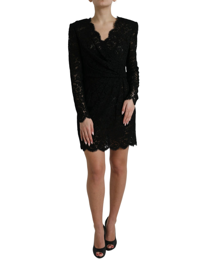 Minivestido ceñido de encaje de algodón negro Dolce & Gabbana