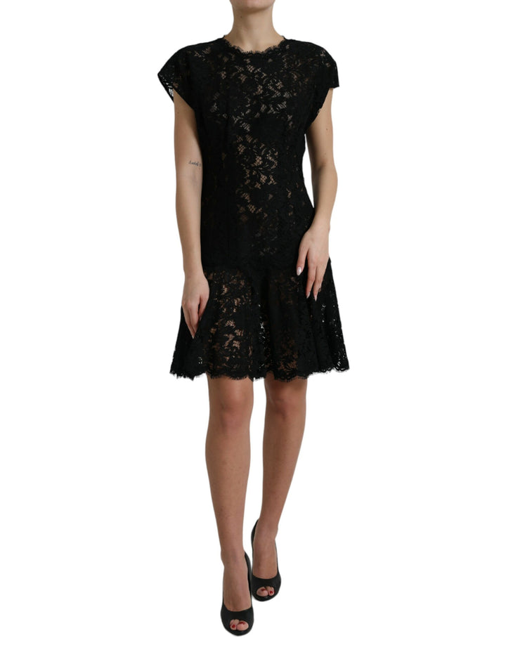 Minivestido evasé de algodón con encaje floral negro de Dolce & Gabbana
