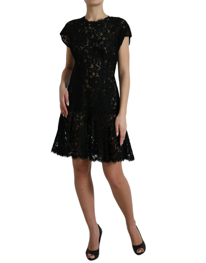 Minivestido evasé de algodón con encaje floral negro de Dolce & Gabbana