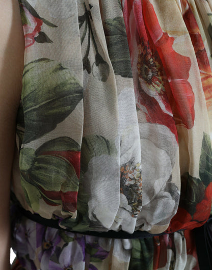 Minivestido evasé sin mangas con estampado floral en beige de Dolce & Gabbana