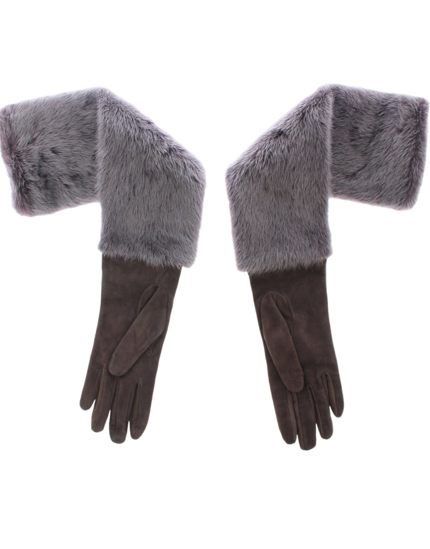 Gants Dolce & Gabbana en fourrure de vison grise, cuir d'agneau et daim