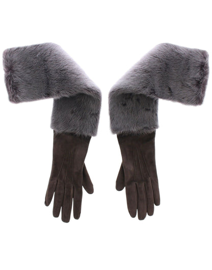Gants Dolce & Gabbana en fourrure de vison grise, cuir d'agneau et daim