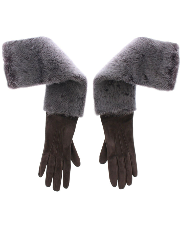 Guantes Dolce & Gabbana de piel de cordero y gamuza con visón gris