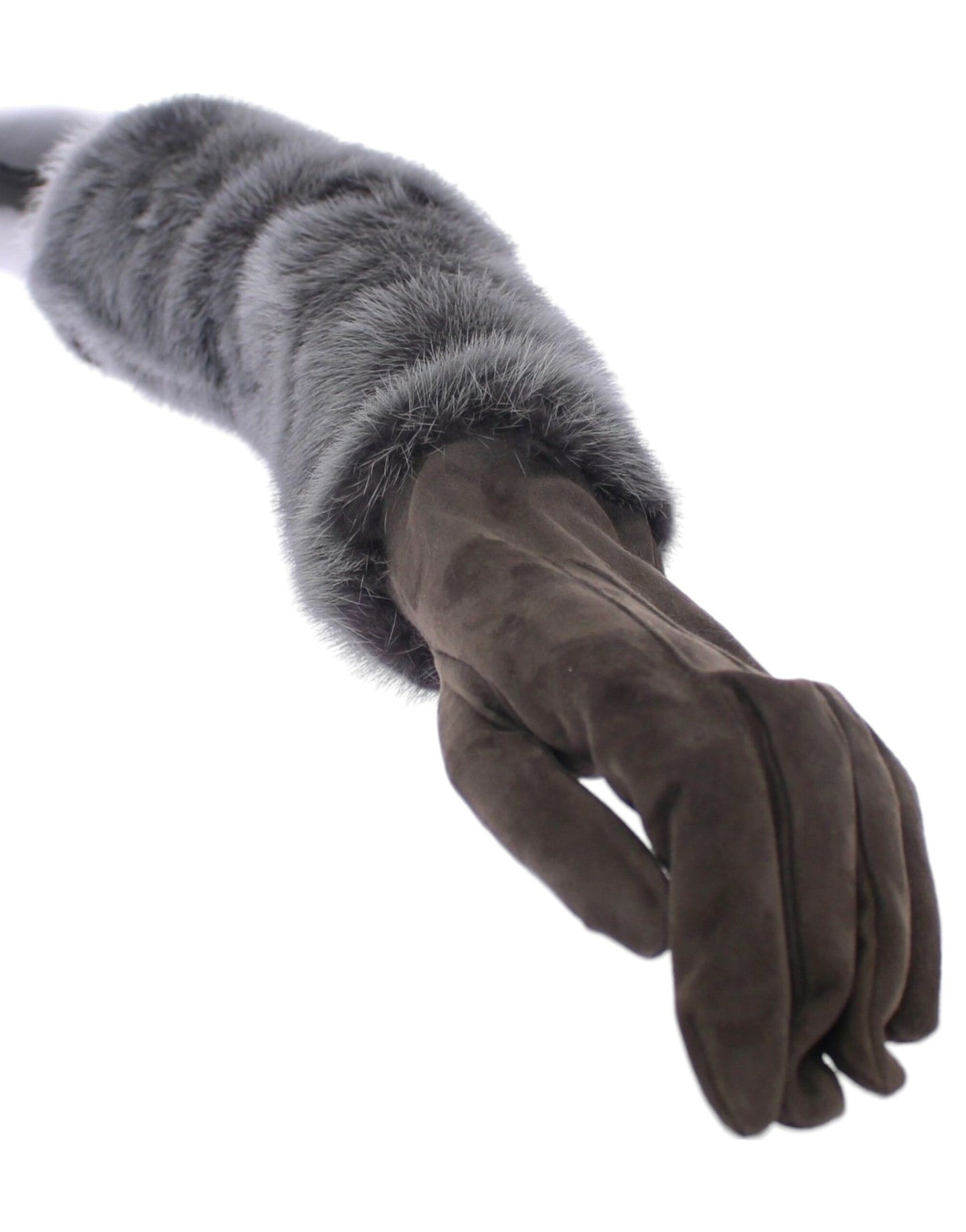 Gants Dolce & Gabbana en fourrure de vison grise, cuir d'agneau et daim