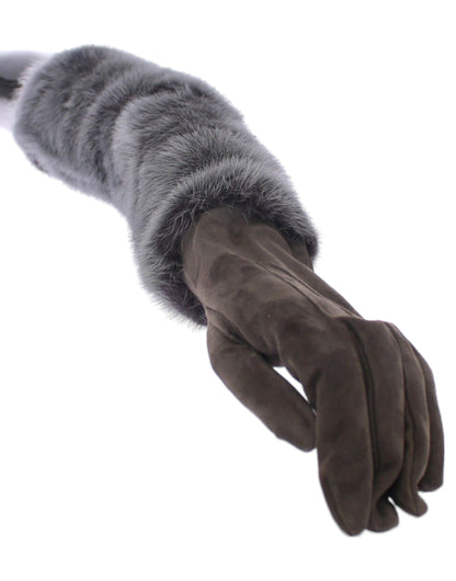 Gants Dolce & Gabbana en fourrure de vison grise, cuir d'agneau et daim