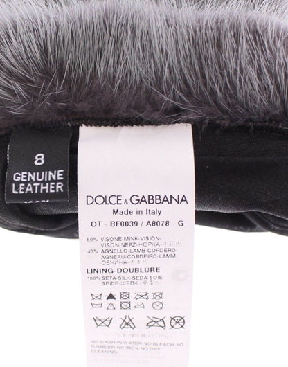 Gants Dolce & Gabbana en fourrure de vison grise, cuir d'agneau et daim