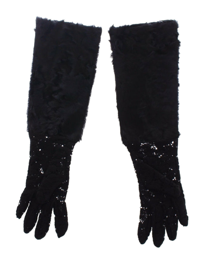 Guantes Hasta el Codo Dolce & Gabbana de Lana, Piel de Cordero y Piel con Encaje Negro