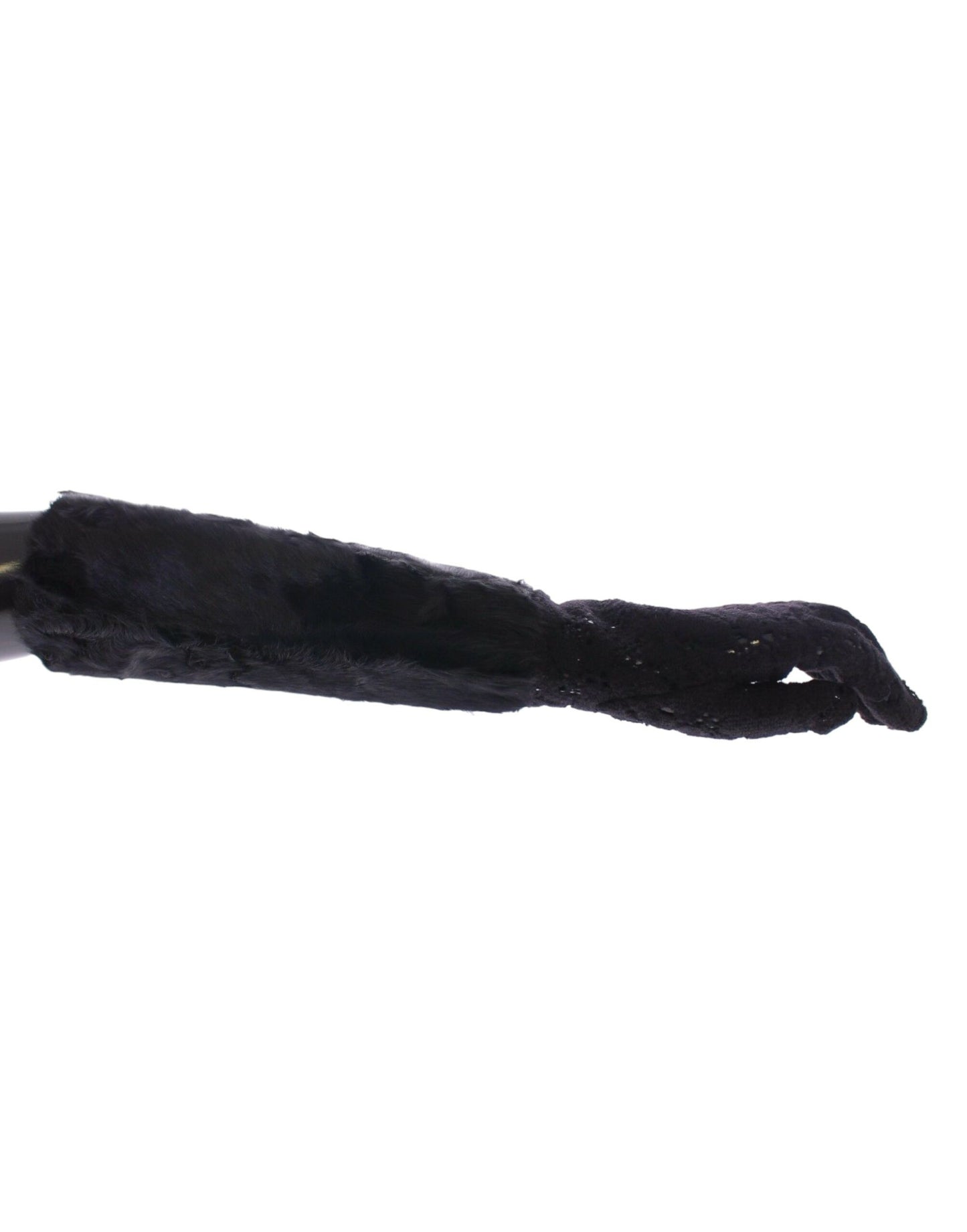 Gants longs en dentelle de laine, d'agneau et de fourrure noirs Dolce & Gabbana