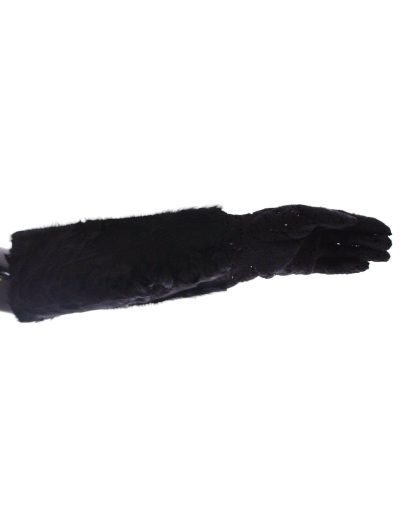 Gants longs en dentelle de laine, d'agneau et de fourrure noirs Dolce & Gabbana