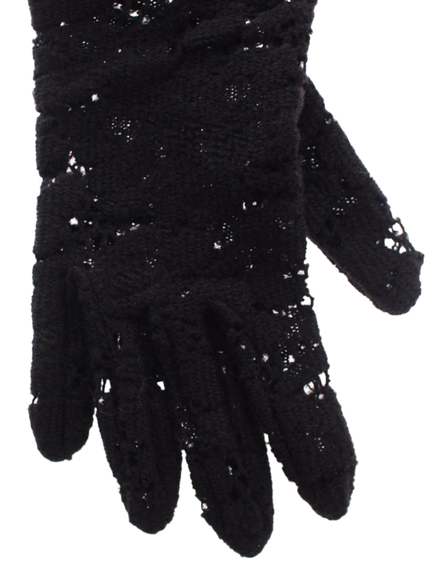 Gants longs en dentelle de laine, d'agneau et de fourrure noirs Dolce & Gabbana