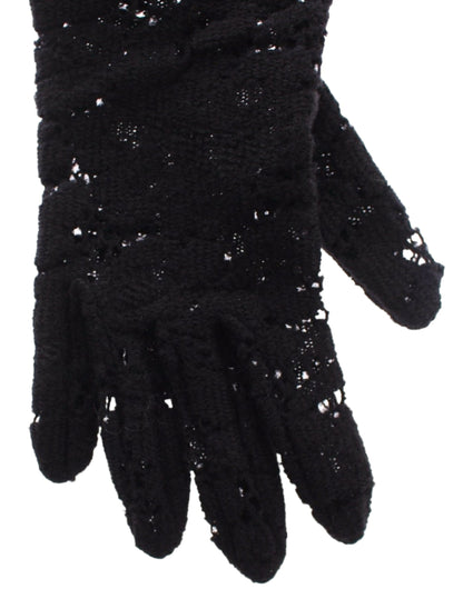 Gants longs en dentelle de laine, d'agneau et de fourrure noirs Dolce & Gabbana
