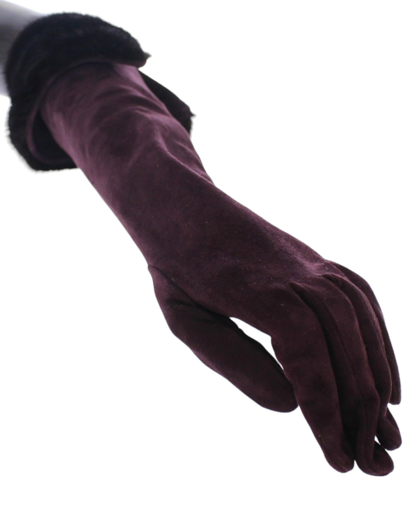 Gants en cuir suède de chèvre avec fourrure de vison violette Dolce & Gabbana