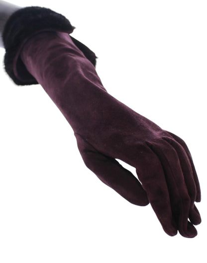 Gants en cuir suède de chèvre avec fourrure de vison violette Dolce & Gabbana