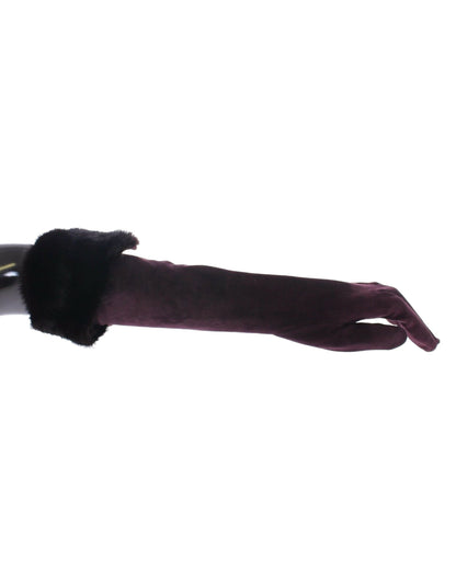 Gants en cuir suède de chèvre avec fourrure de vison violette Dolce & Gabbana