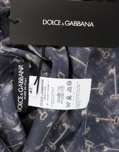 Chemisier en soie imprimé clé doré et bleu Dolce & Gabbana