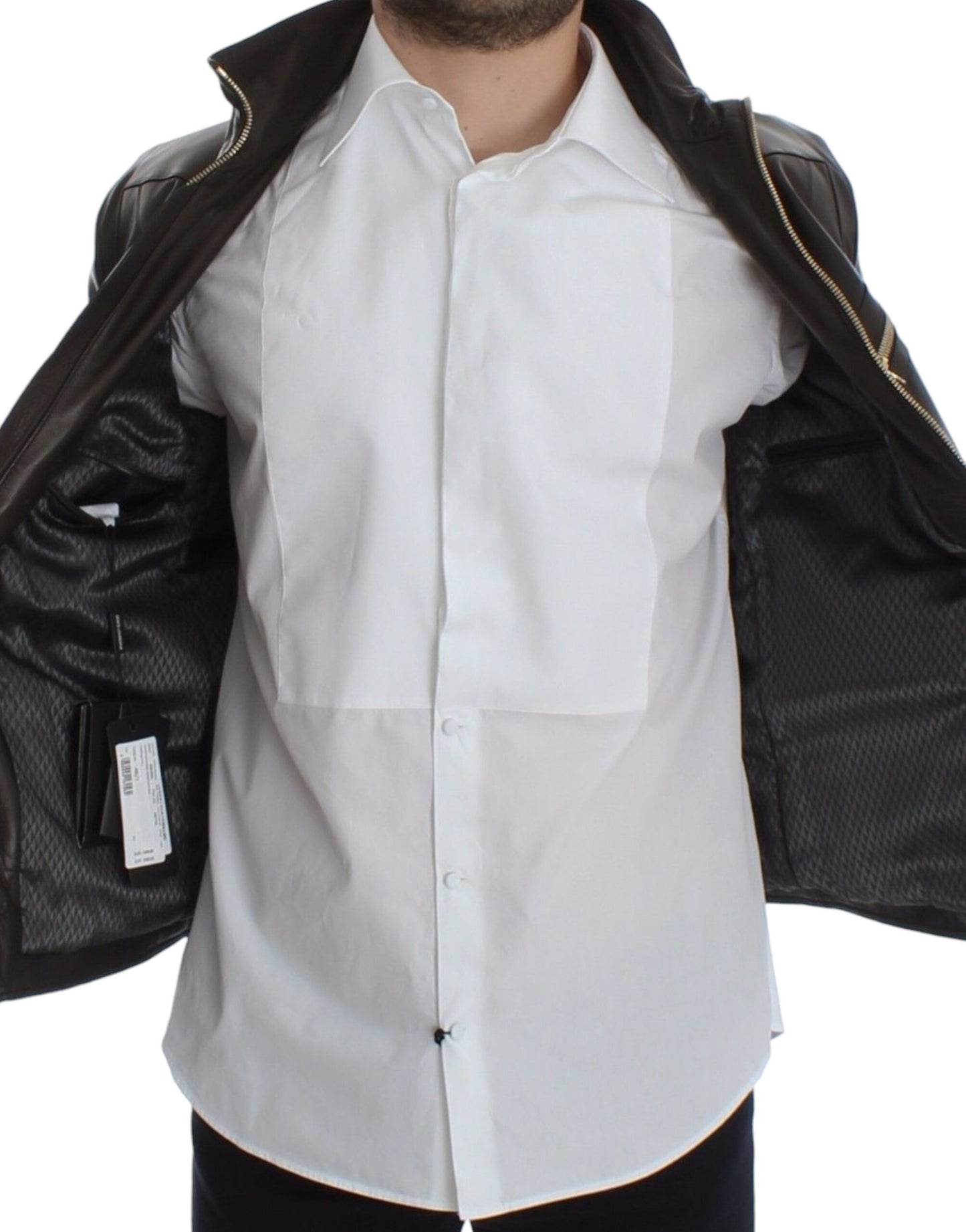 Blouson zippé Dolce & Gabbana en cuir d'agneau marron