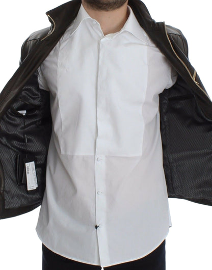 Blouson zippé Dolce & Gabbana en cuir d'agneau marron