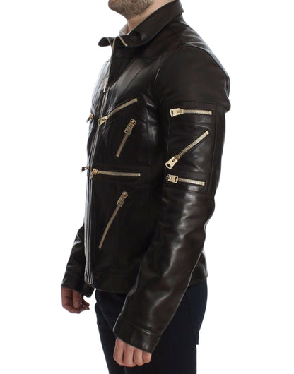 Blouson zippé Dolce & Gabbana en cuir d'agneau marron