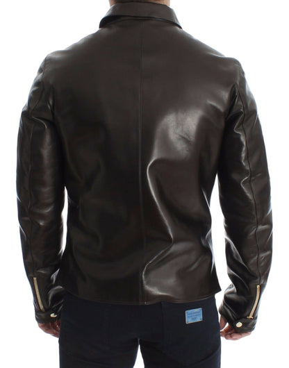 Blouson zippé Dolce & Gabbana en cuir d'agneau marron
