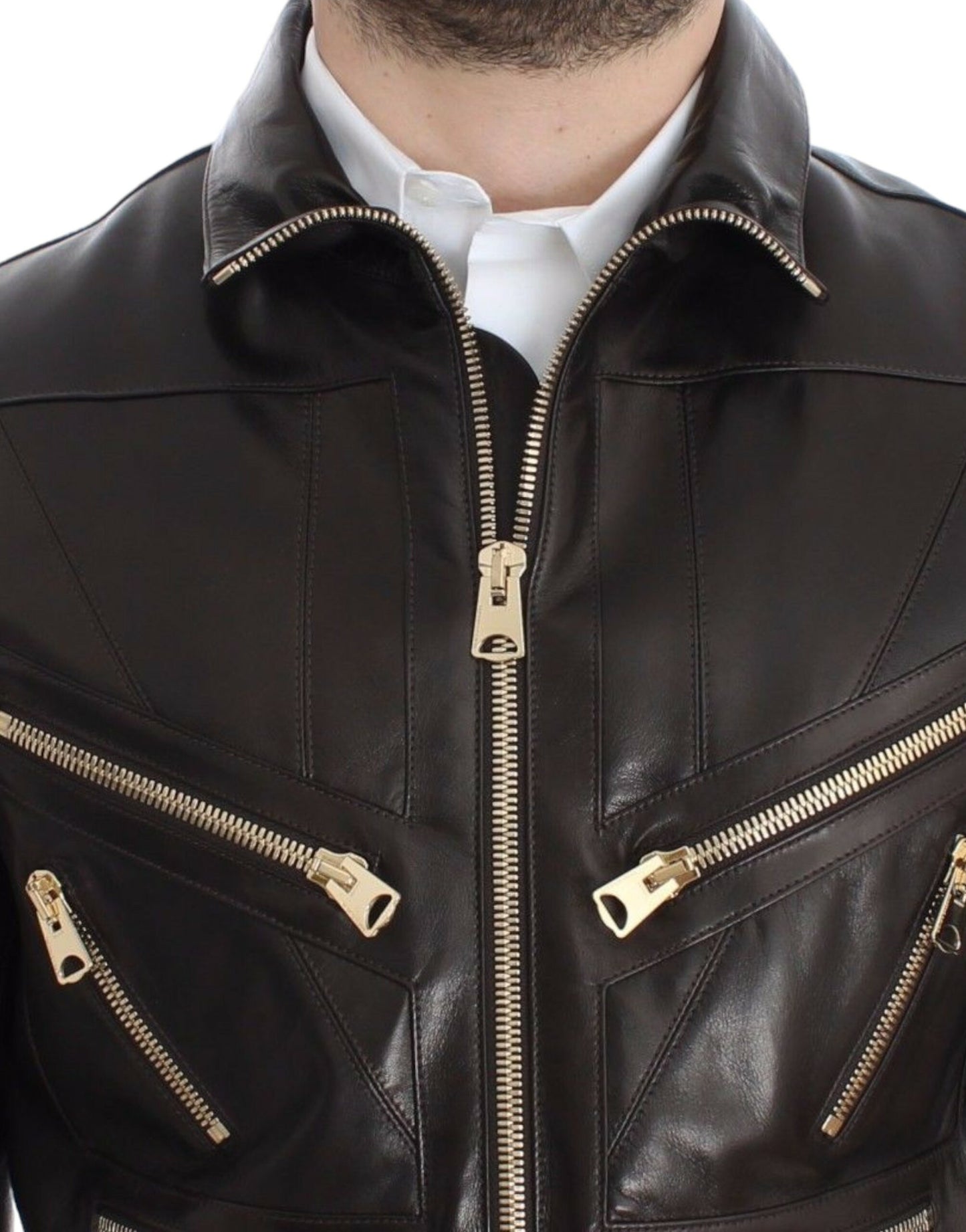 Blouson zippé Dolce & Gabbana en cuir d'agneau marron