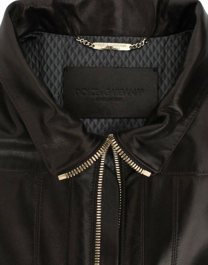 Blouson zippé Dolce & Gabbana en cuir d'agneau marron