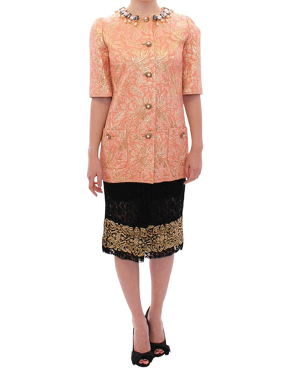 Veste Manteau en Soie Brocart Rose et Cristal Dolce & Gabbana