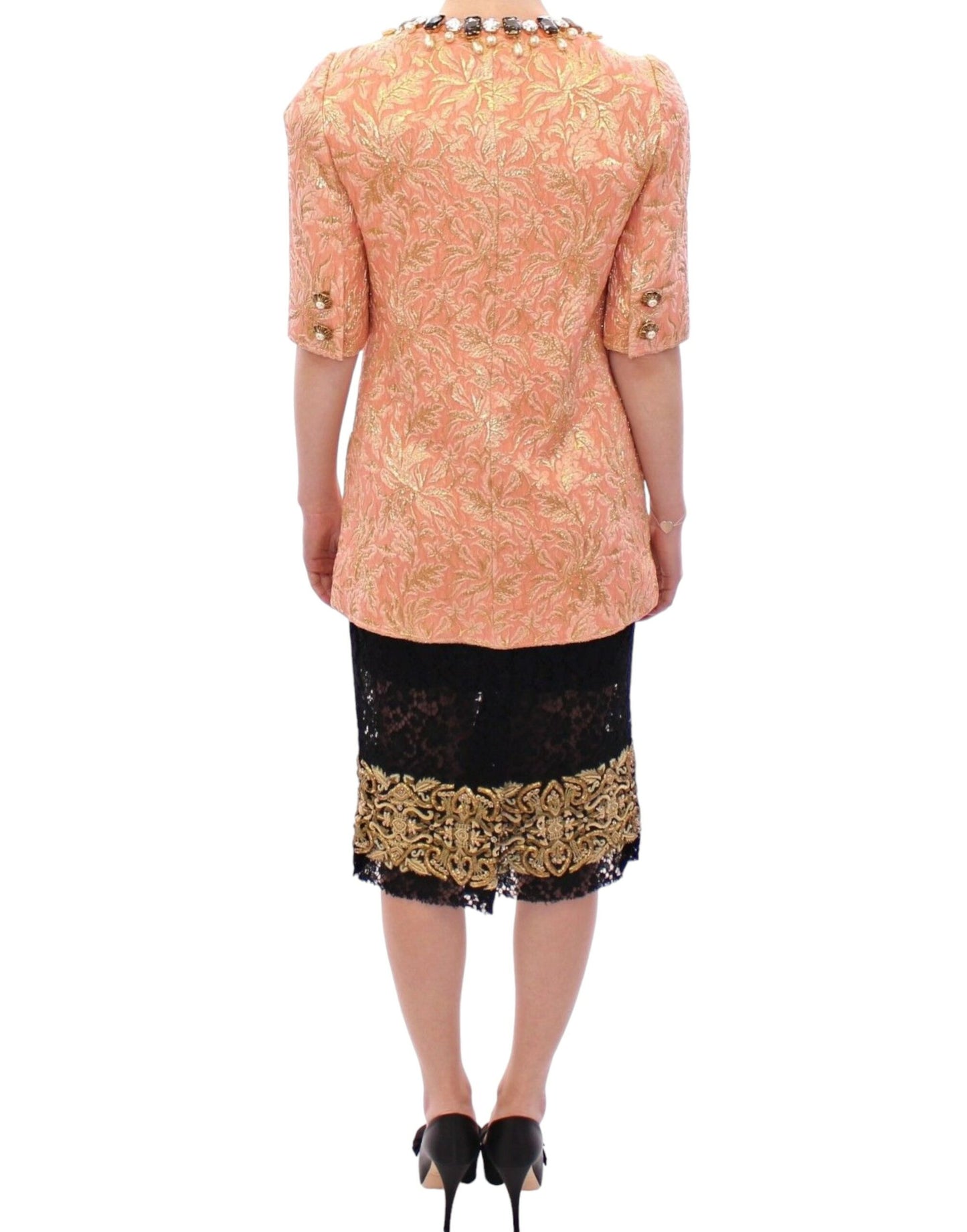 Veste Manteau en Soie Brocart Rose et Cristal Dolce & Gabbana