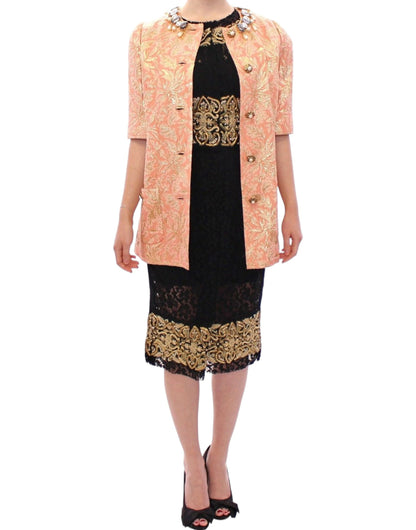 Veste Manteau en Soie Brocart Rose et Cristal Dolce & Gabbana