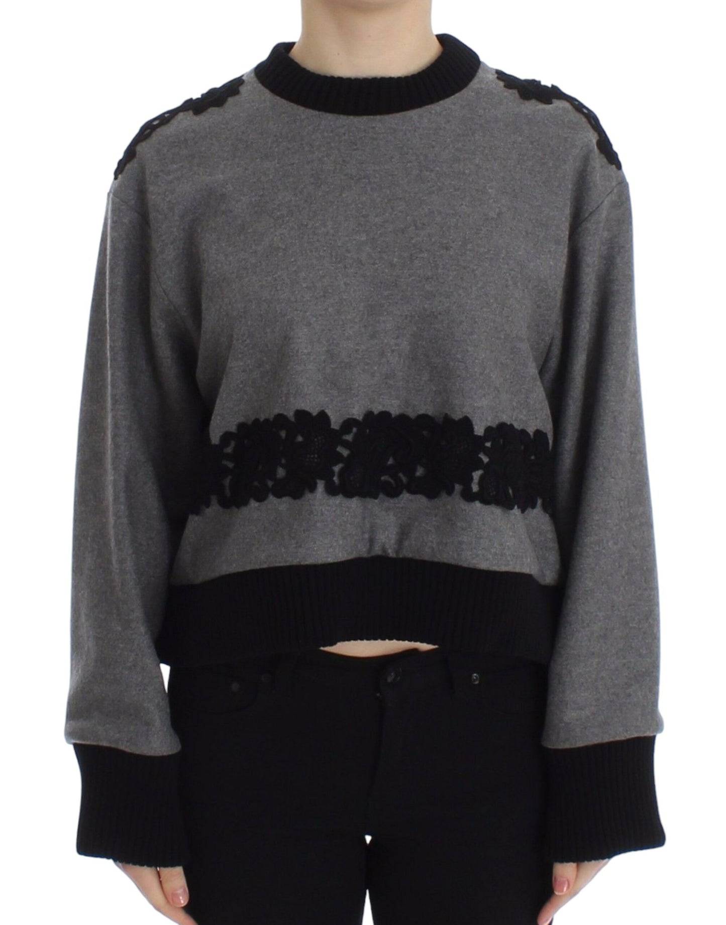 Pull Dolce & Gabbana en Laine Cachemire Dentelle Gris Noir