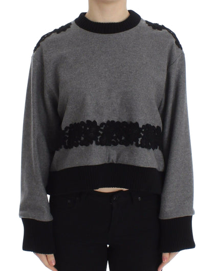 Pull Dolce & Gabbana en Laine Cachemire Dentelle Gris Noir