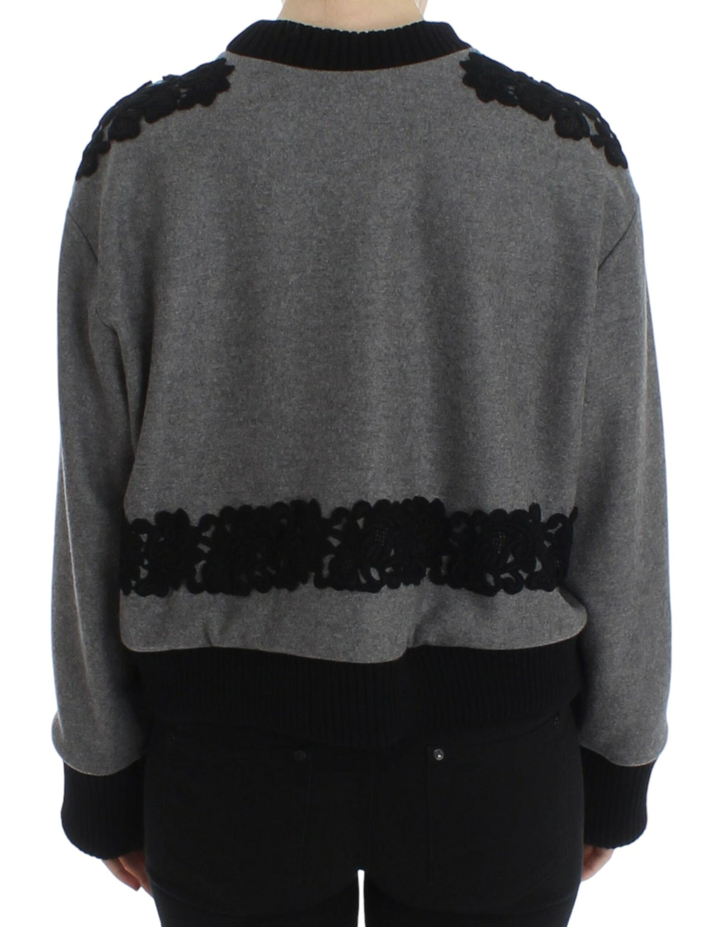 Pull Dolce & Gabbana en Laine Cachemire Dentelle Gris Noir