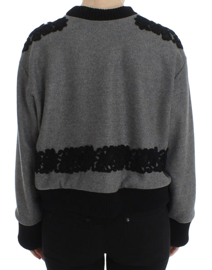 Pull Dolce & Gabbana en Laine Cachemire Dentelle Gris Noir